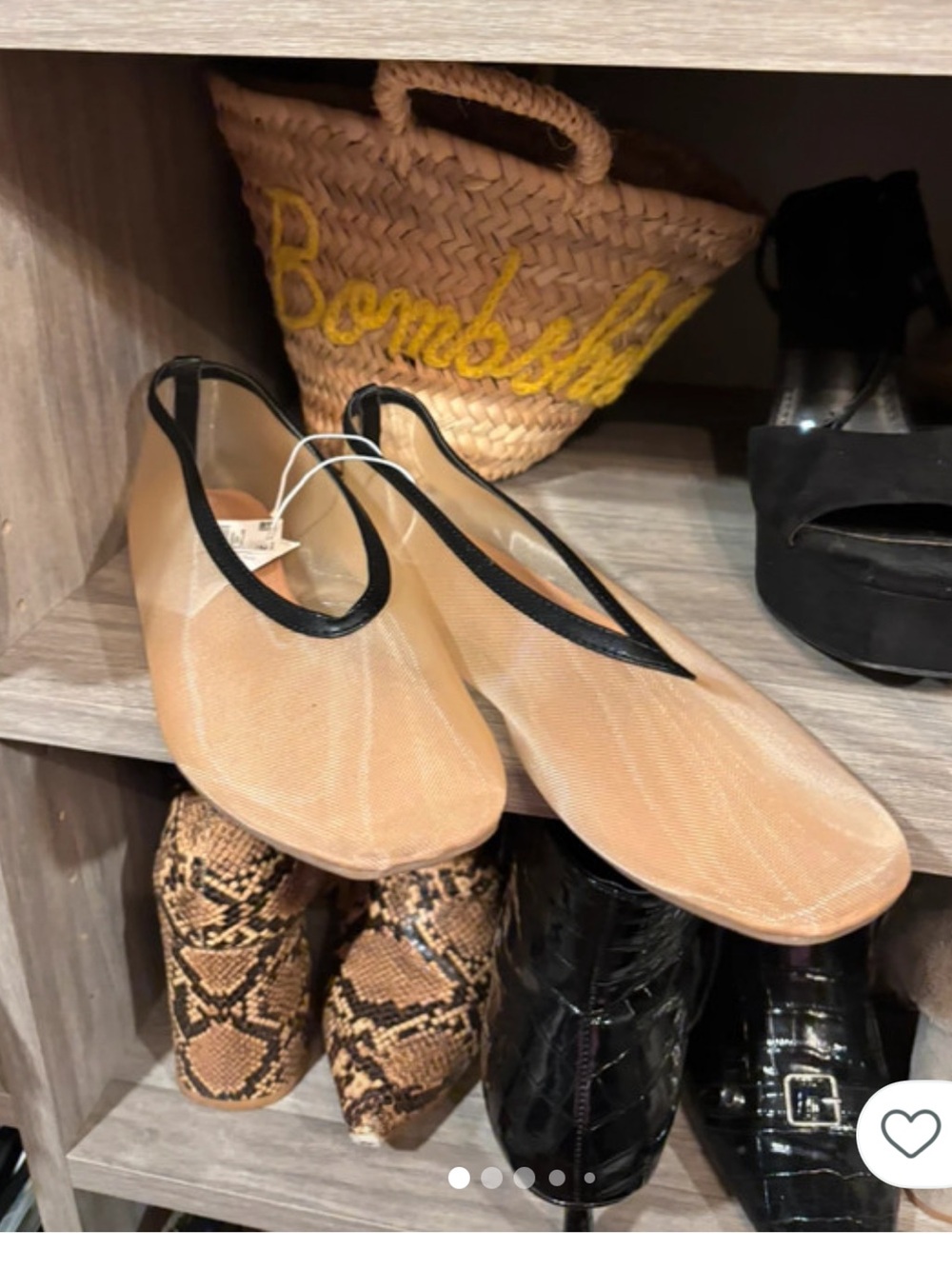 Nude Mesh Slingback Flats with Black Trim - Women